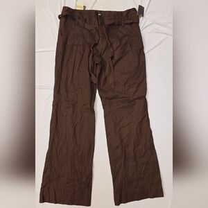 Mossimo Linen Blend Low Rise Straight Leg Belted Trousers, Brown- 12 Regular NEW